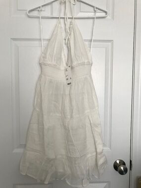 NWT Kimchi Blue Phoebe Cotton Open-Back Halter Knee Length Dress M White